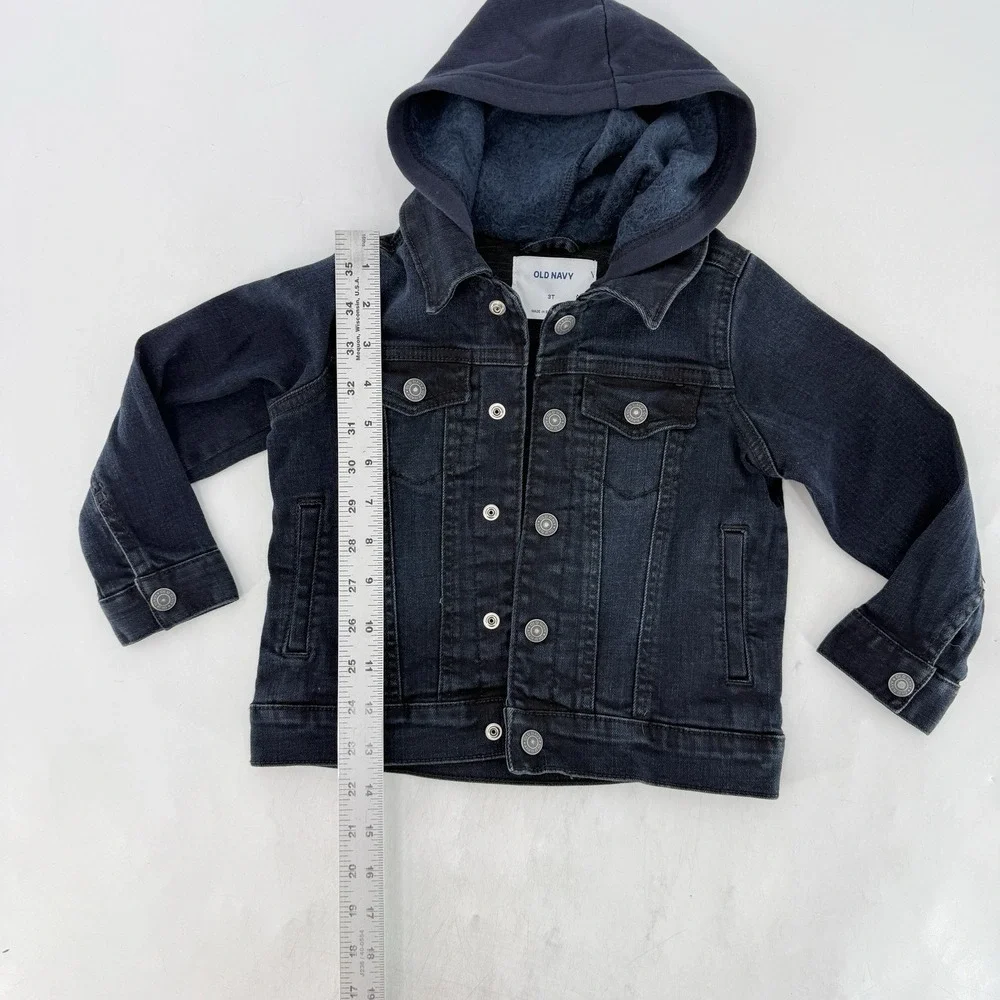 Old Navy Toddler Boys Navy Blue‎ Hooded Denim Jacket Coat Sz 3T Grunge Hipster